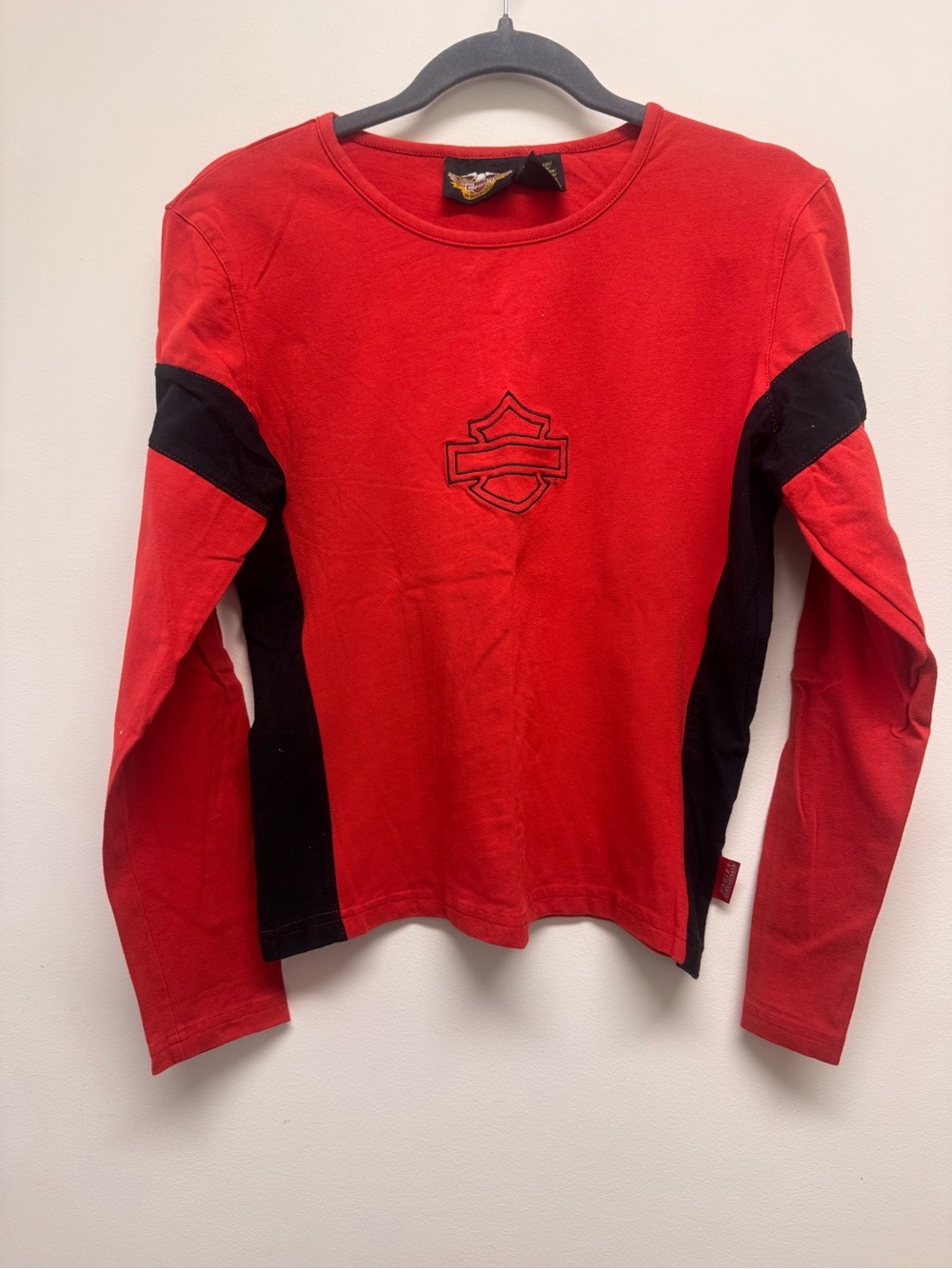 Harley-Davidson 100% Cotton Red & Black Women's Long Sleeve Tee EUC Size L